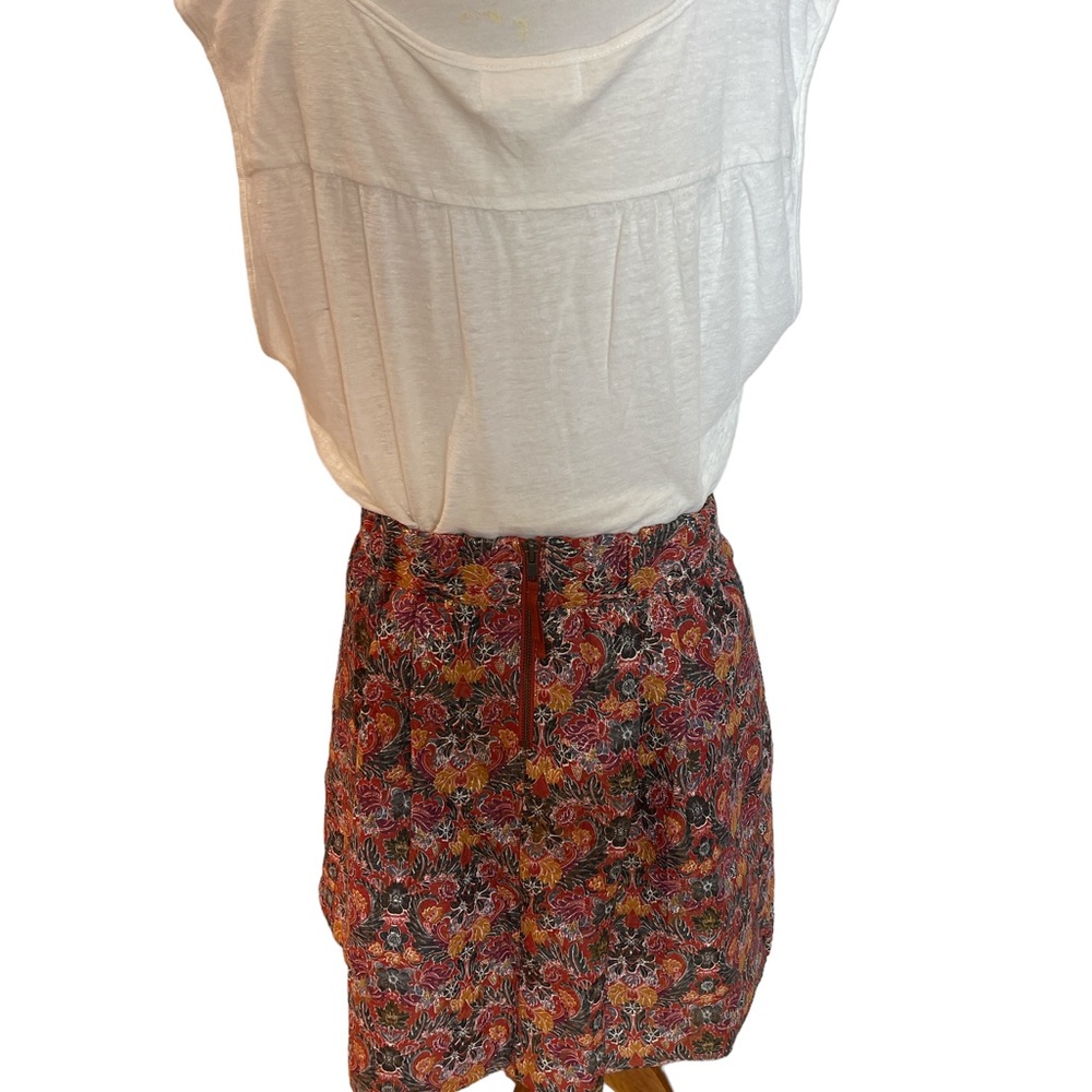 Anthropologie Rosia Brocade Red & Gold Floral Metallic Pleated Skirt - Picture 4 of 13